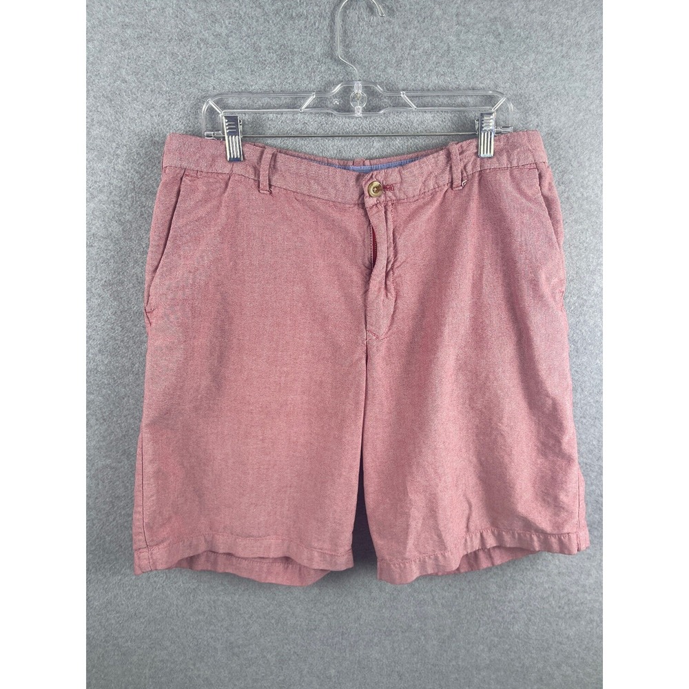 Izod Chino Shorts Men's 36 Red Lattice Light Wash Cotton Logo Accent Golf Preppy